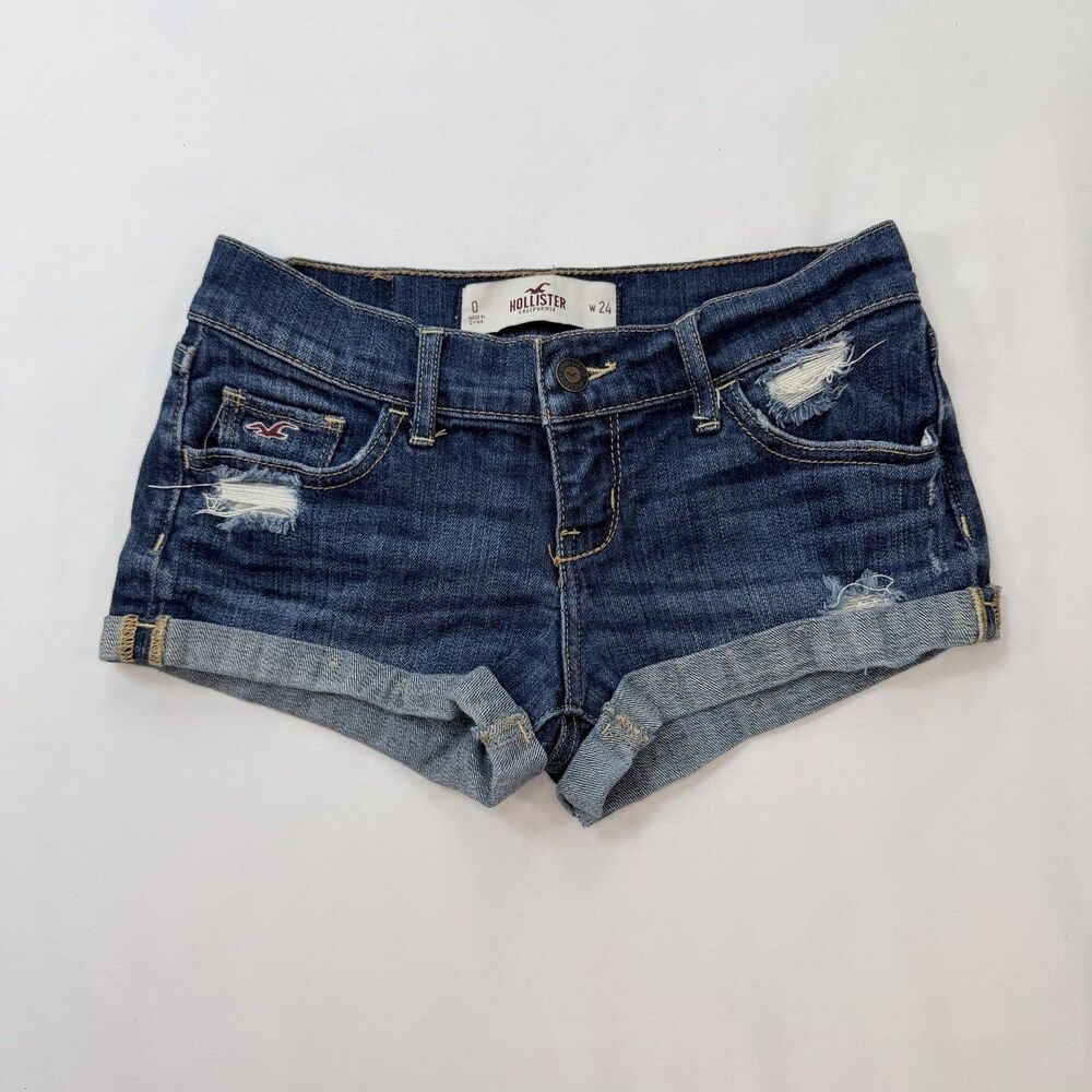 Hollister Micro Mini Denim Shorts Size 0 | W 24 Low Rise Booty Distressed Y2K